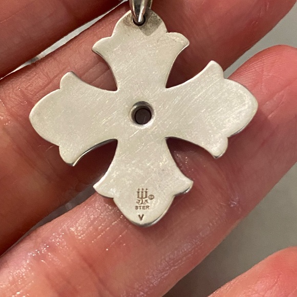 James Avery Sterling Silver Cross Pendant Necklace with Garnet Center - Picture 2 of 2